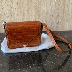 Alexander Wang prisma envelope small shoulder bag embossed croc cognac.